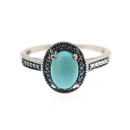 Chuck Clemency 925 Sterling Silver Real Blue Diamond & Turquoise Ring Size 7.75