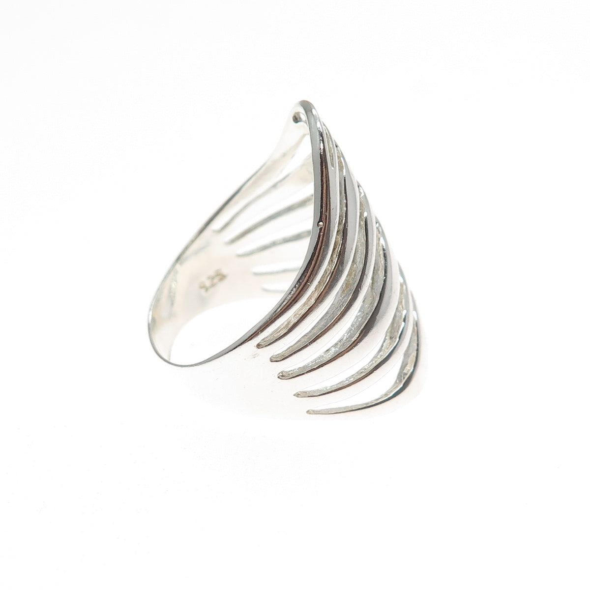 925 Sterling Silver Vintage Modernist Spine Link Ring Size 8