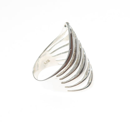 925 Sterling Silver Vintage Modernist Spine Link Ring Size 8