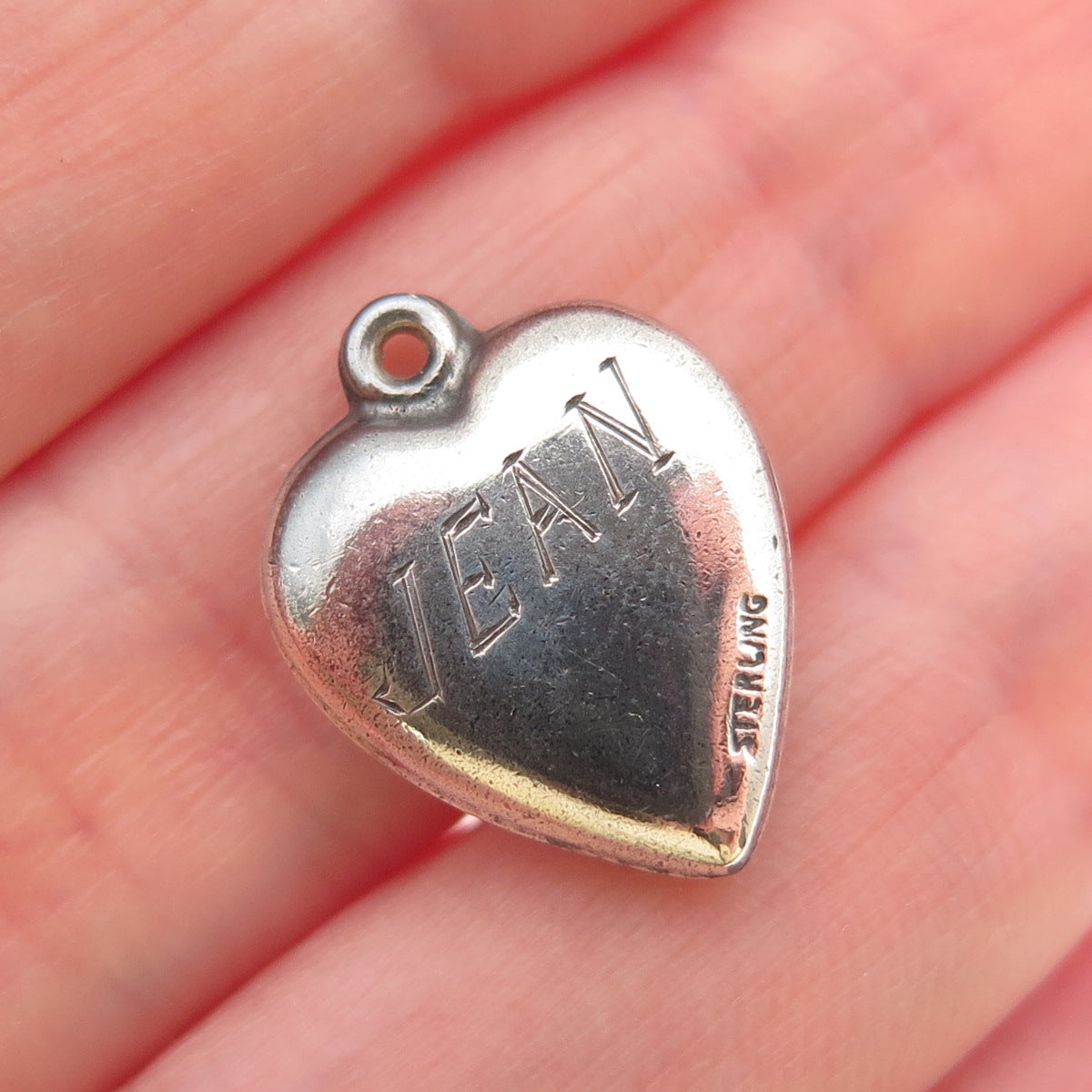 925 Sterling Antique Art Deco Forget Me Not Floral Heart Chatelaine Mini Pendant