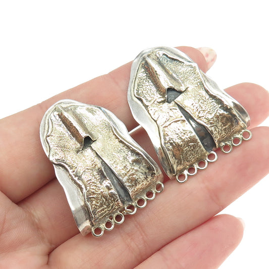 925 Sterling Silver 2-Tone Vintage Modernist Brutalist Earrings