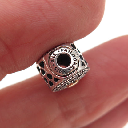 Pandora 925 Sterling Silver & Gold C Z Essence Affection Heart Slide Bead Charm