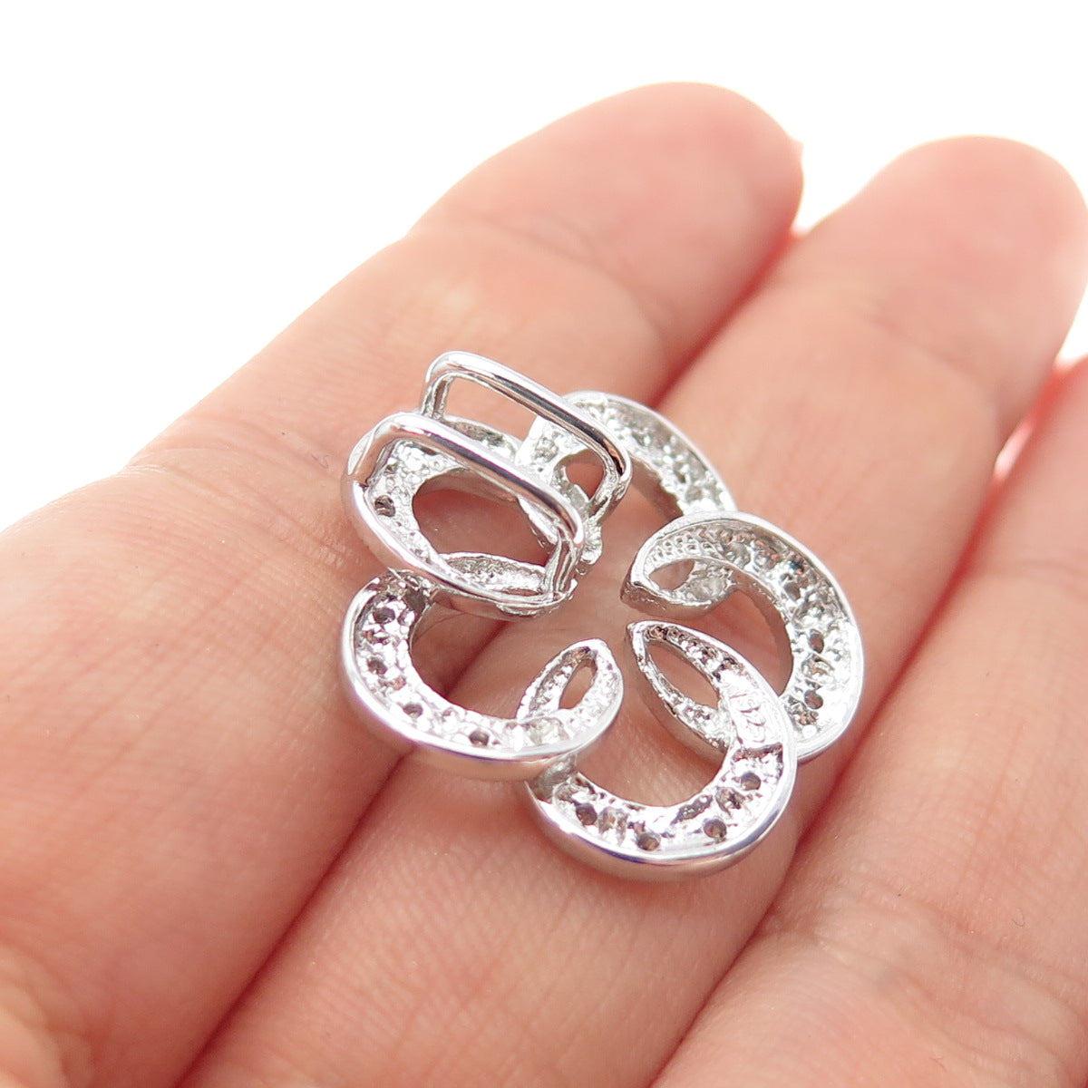 925 Sterling Silver Round-Cut C Z Flower Blossom Slide Charm Pendant
