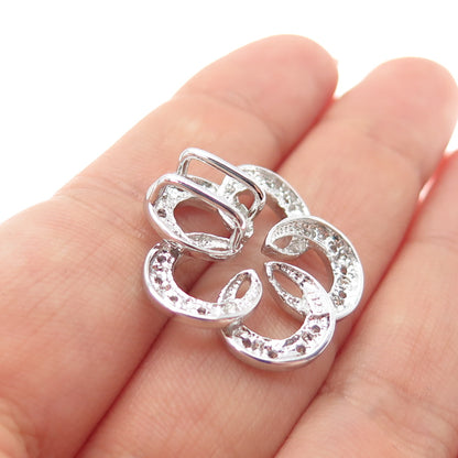 925 Sterling Silver Round-Cut C Z Flower Blossom Slide Charm Pendant