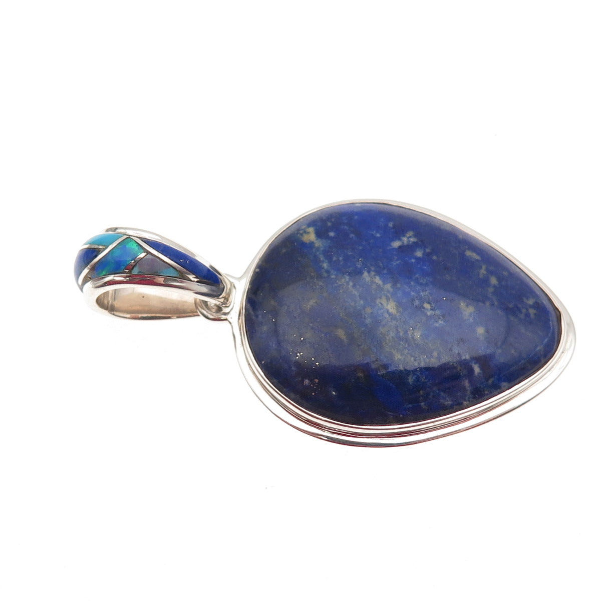 SAJEN 925 Sterling Silver Vintage Real Lapis Opal Turquoise Modernist Pendant