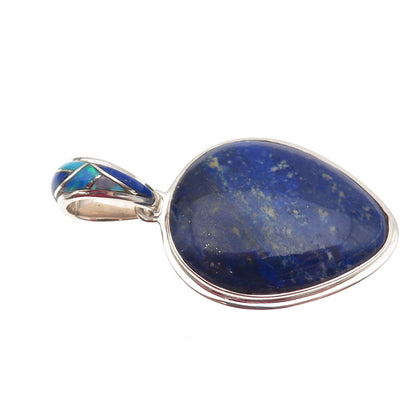 SAJEN 925 Sterling Silver Vintage Real Lapis Opal Turquoise Modernist Pendant