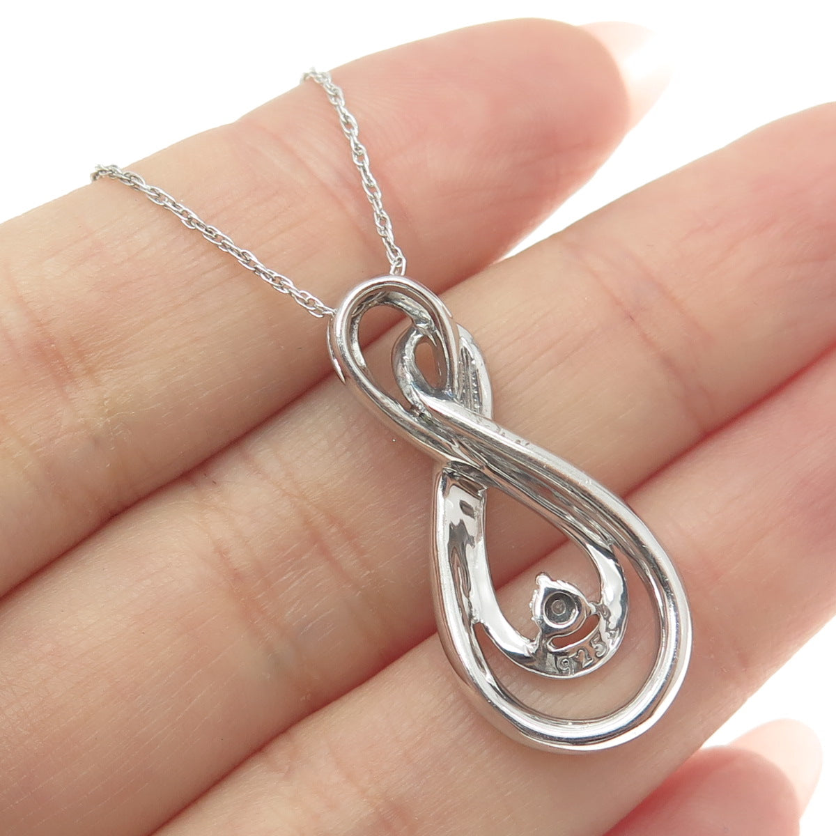 925 Sterling Silver Real Round-Cut Diamond Infinity Singapore Chain Necklace 19"