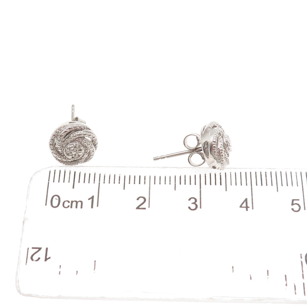 925 Sterling Silver Real Round-Cut Diamond Swirl Stud Earrings