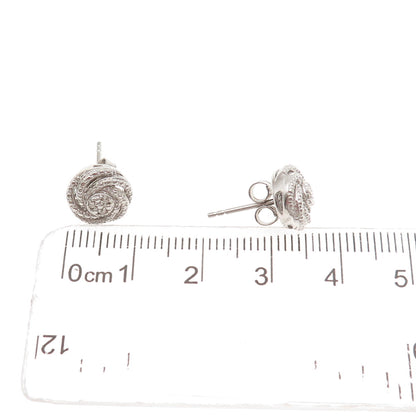925 Sterling Silver Real Round-Cut Diamond Swirl Stud Earrings