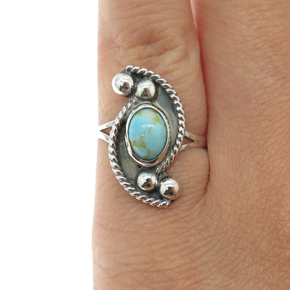 925 Sterling Silver Vintage Mexico Real Turquoise Gemstone Ethnic Ring Size 5.75