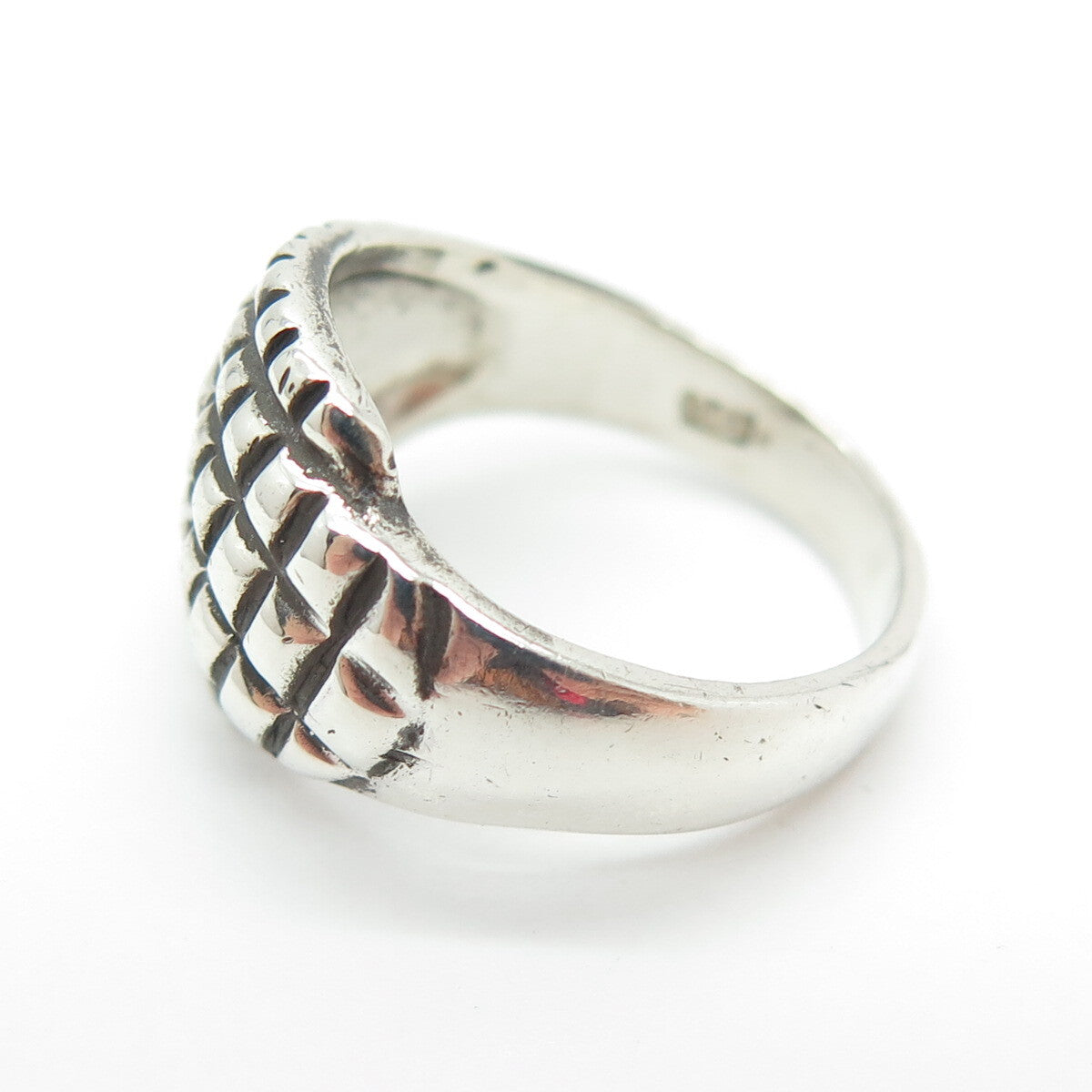 925 Sterling Silver Vintage Checkered Modernist Ring Size 6.75