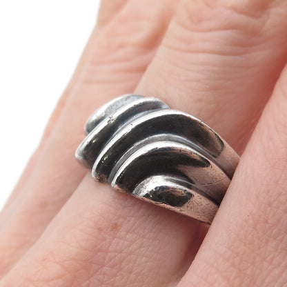 CHAPAL ZENRAY 925 Sterling Silver Vintage Modernist Ribbed Oxidized Ring Size 10