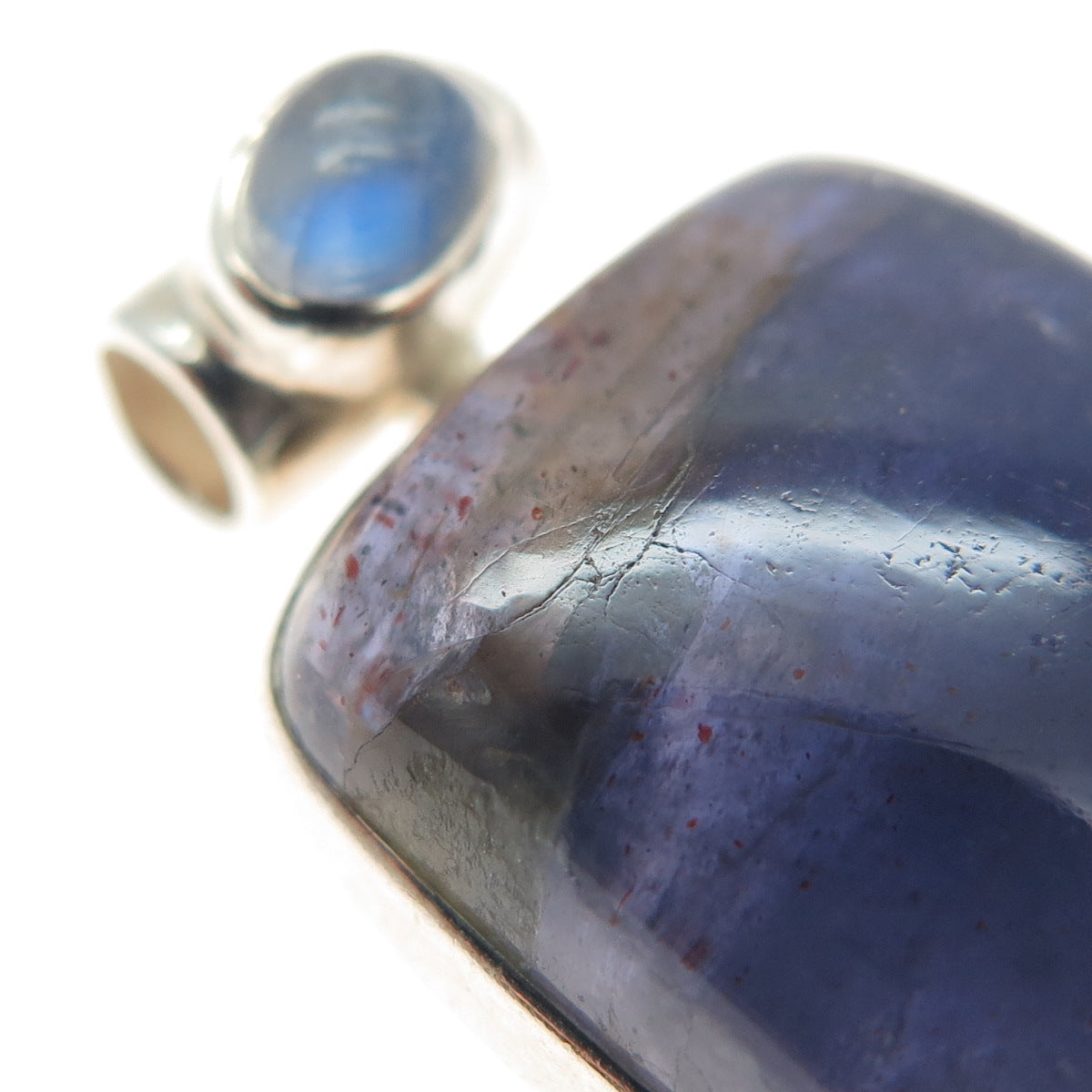 925 Sterling Silver Vintage Real Cabochon Lepidolite & Moonstone Slide Pendant