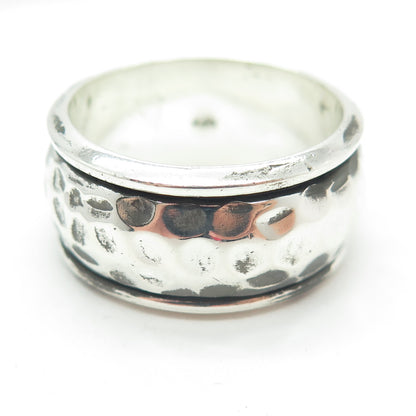 925 Sterling Silver Vintage Hammered Rotating Band Oxidized Ring Size 11.75