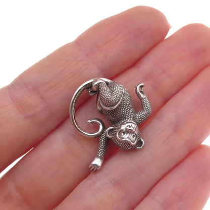 925 Sterling Silver Vintage Monkeying Around Oxidized 3D Charm Pendant