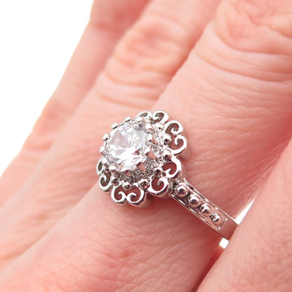 Ross Simons 925 Sterling Silver Round-Cut C Z Floral Ring Size 7