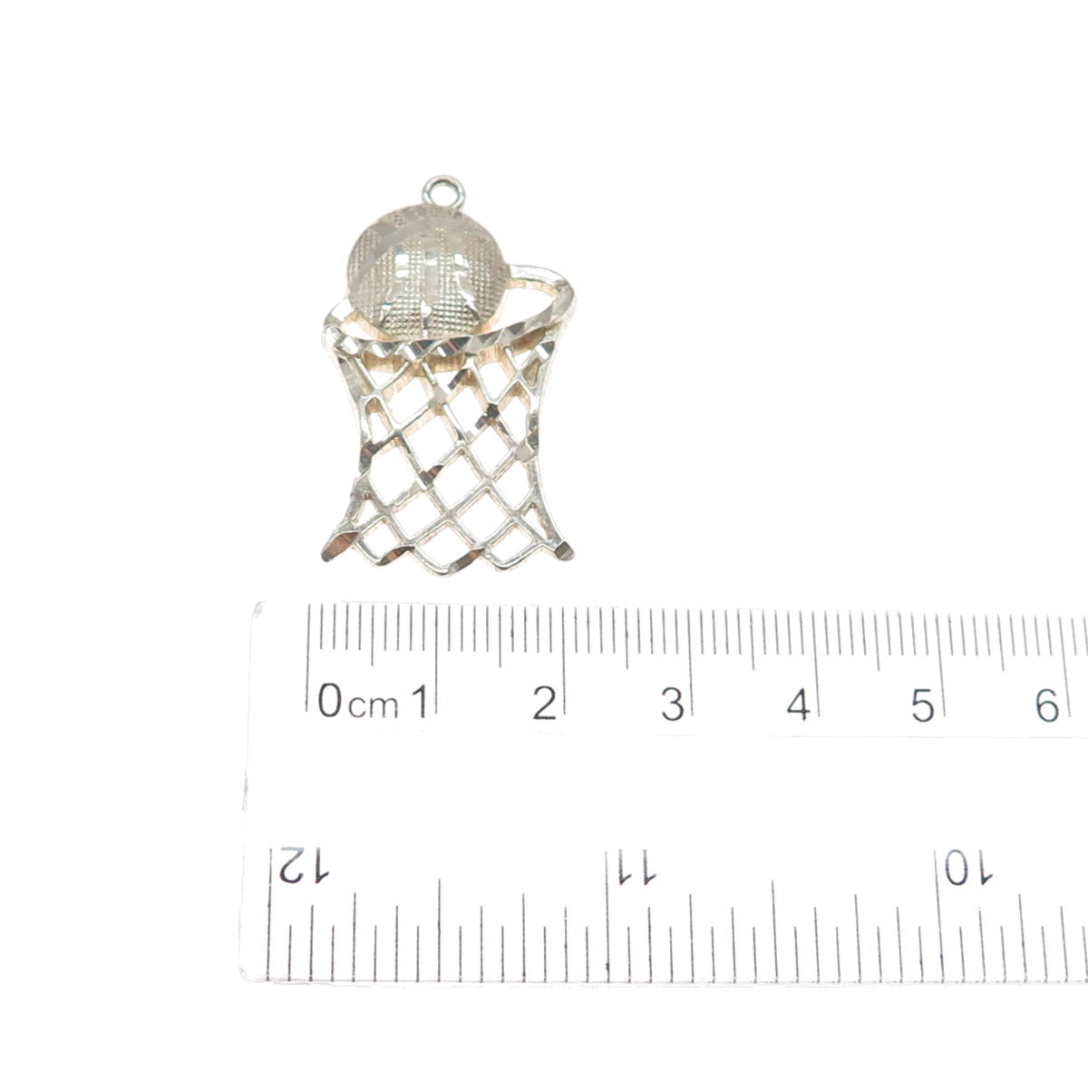 925 Sterling Silver Vintage Basketball Hoop & Ball Charm Pendant
