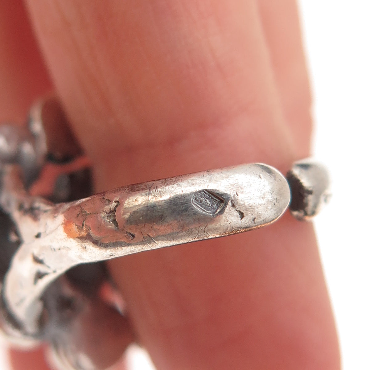 925 Sterling Vintage Israel Real Green Onyx Modernist Adjustable Ring Size 7.75