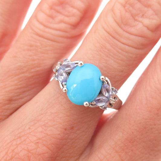 Chuck Clemency Sterling Silver Sleeping Beauty Turquoise & Tanzanite Ring Size 8
