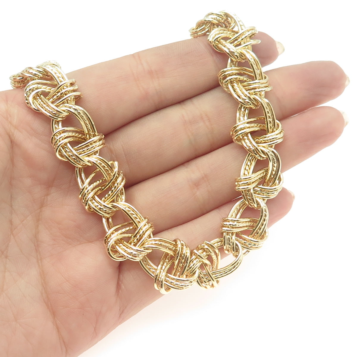 925 Sterling Silver Gold Plated Interlocked Oval Chain Necklace 18"