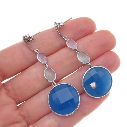 925 Sterling Silver Real Multi-Color Gemstone Dangle Earrings