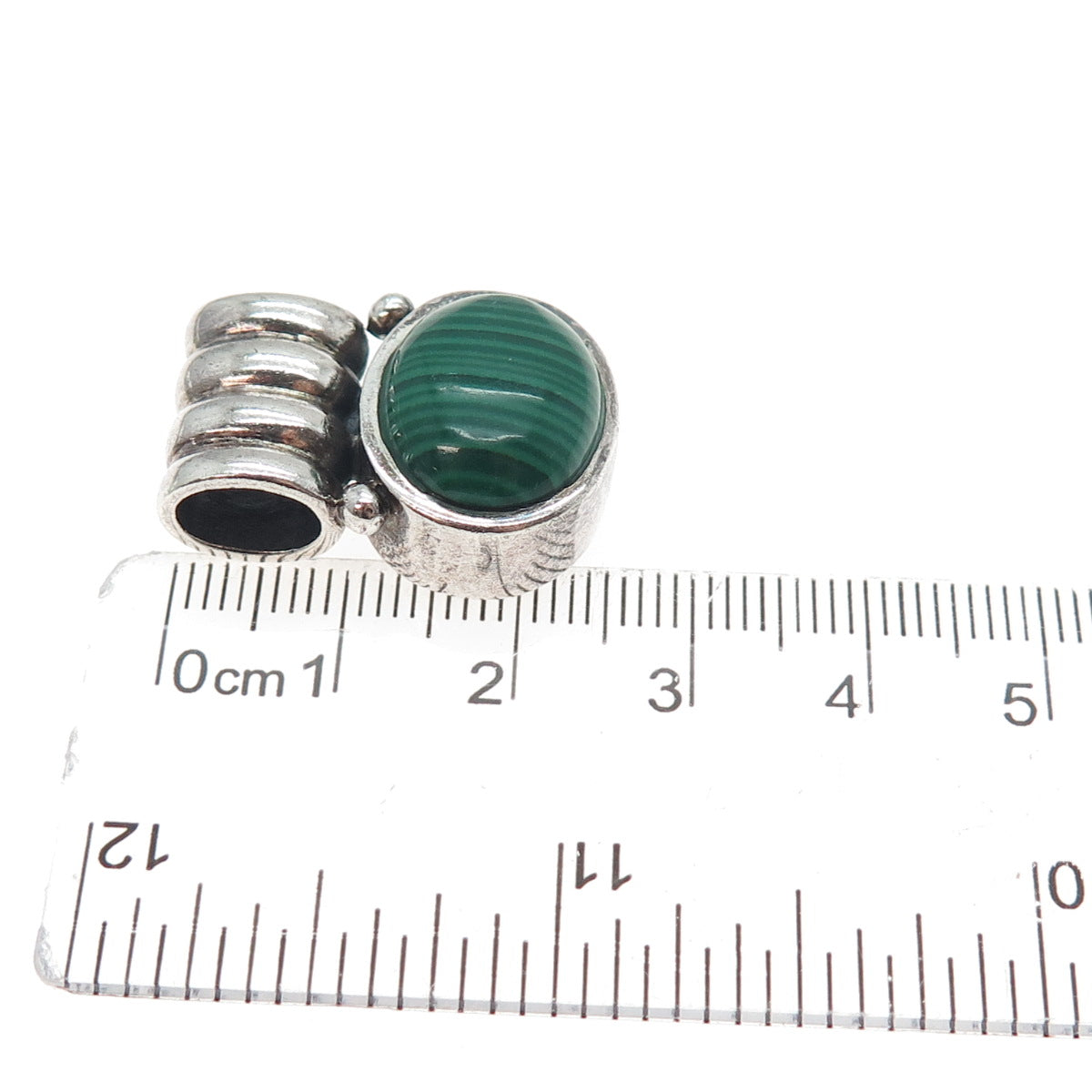 925 Sterling Silver Vintage Real Cabochon Malachite Oxidized Slide Pendant