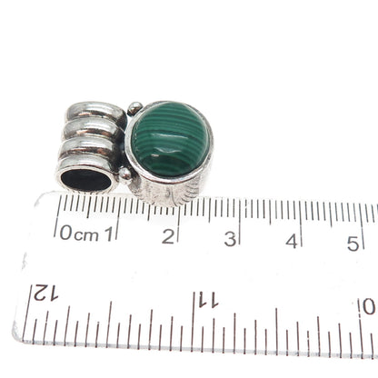 925 Sterling Silver Vintage Real Cabochon Malachite Oxidized Slide Pendant
