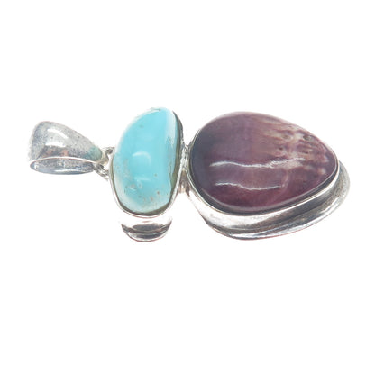 ALVIN JOE NAVAJO Old Pawn 925 Sterling Real Turquoise Spiny Oyster Shell Pendant