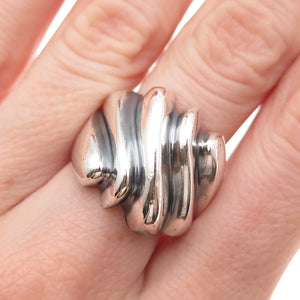 925 Sterling Silver Vintage Mexico Modernist Ribbed Oxidized Ring Size 8