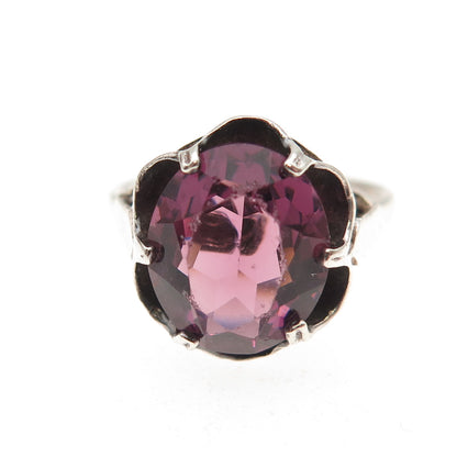 Sarah Coventry Sterling Silver Vintage Real Amethyst Adjustable Ring Size 6.5