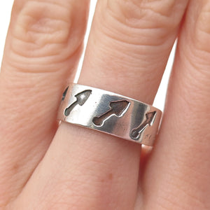 925 Sterling Silver Vintage Arrow All Around Oxidized Band Ring Size 8