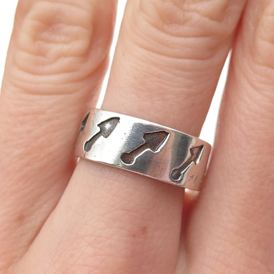 925 Sterling Silver Vintage Arrow All Around Oxidized Band Ring Size 8