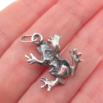 925 Sterling Silver Vintage Frog Good Luck Oxidized 3D Mini Charm Pendant