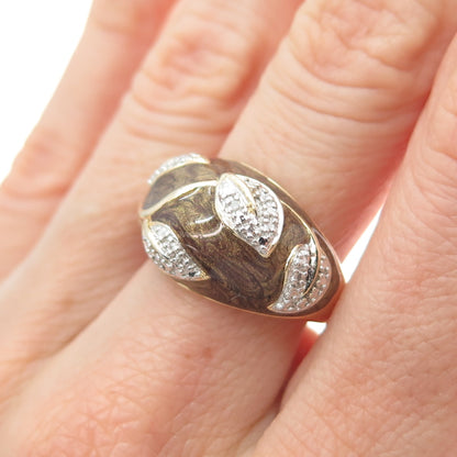 ROSS SIMONS 925 Sterling Gold Plated Enamel Diamond Accent Floral Ring Size 7.25