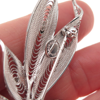 Sorrento 925 Sterling Silver Vintage Filigree Floral Box Pin Brooch