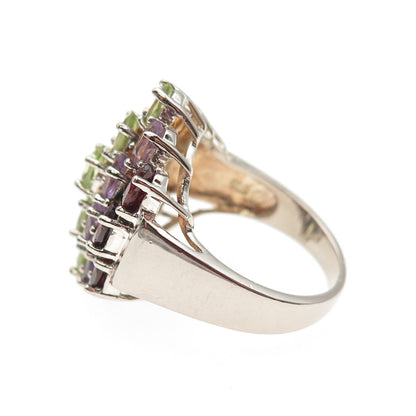 925 Sterling Silver Vintage Citrine Iolite Peridot Amethyst & Garnet Ring Size 7