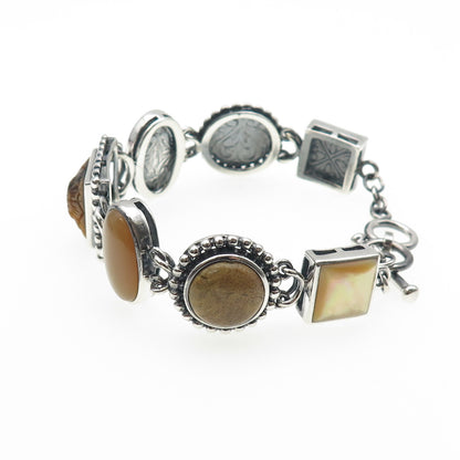 Whitney Kelly 925 Sterling Vintage Real Tiger Eye Jasper & MOP Bracelet 7-7.25"