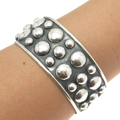 925 Sterling Silver Vintage Mexico Granulated Modernist Adjustable Bracelet 7.5"