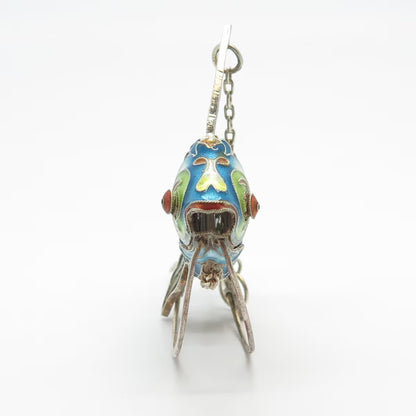 925 Sterling Silver Enamel Antique Articulated Chinese Koi Fish Chatelaine Fob