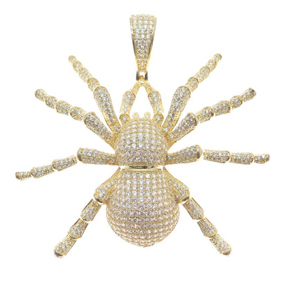 925 Sterling Silver Gold Plated Round-Cut C Z Spider Sparkle Pendant