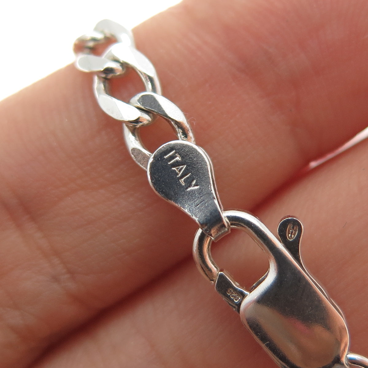 925 Sterling Silver Vintage Italy Curb Chain Necklace 22"