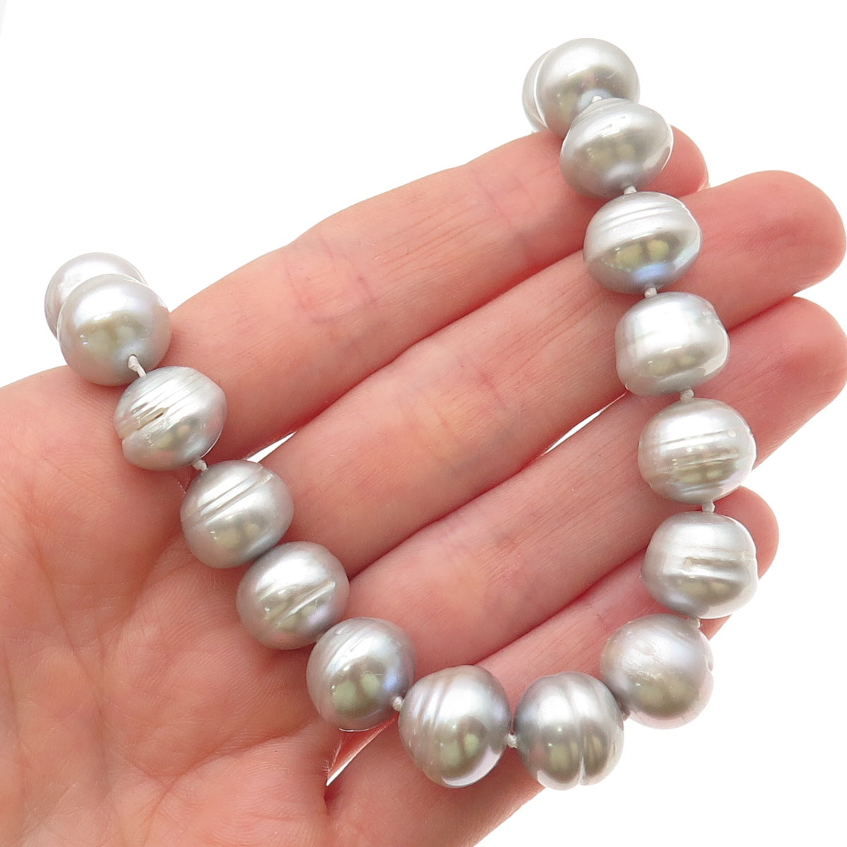 925 Sterling Silver Vintage Real Baroque Pearl Beaded Necklace 18"