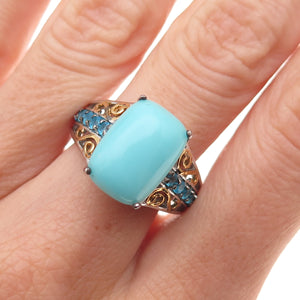 Chuck Clemency 925 Sterling Silver 2-Tone Real Turquoise Apatite Ring Size 8.25
