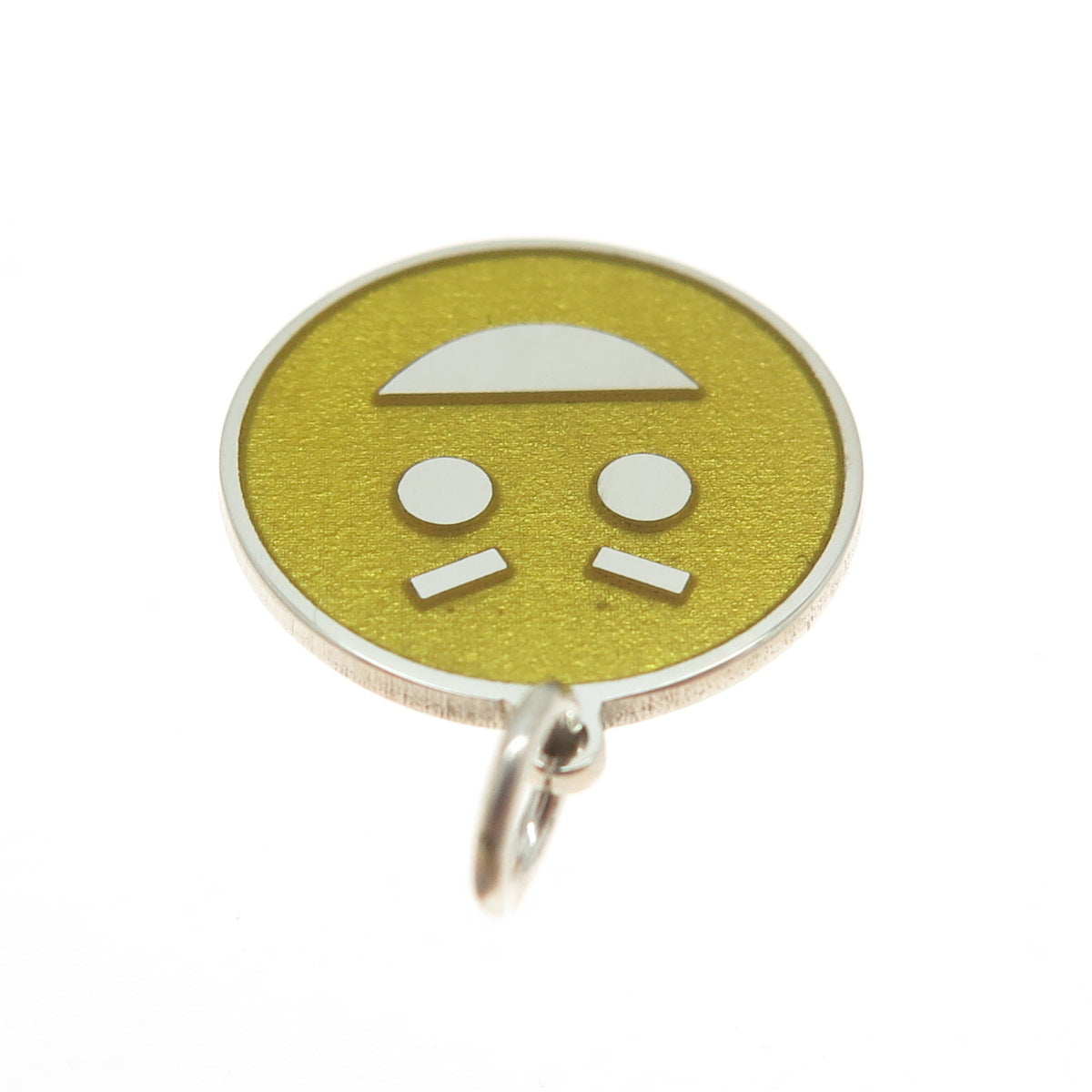 925 Sterling Silver Yellow Enamel Cunning Face Emoji Minimalist Charm Pendant