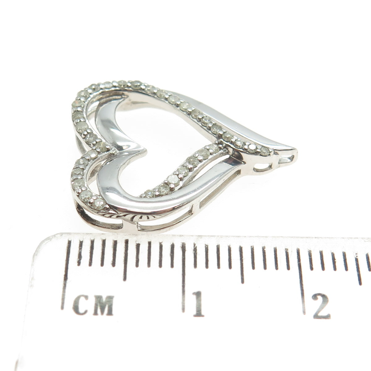 SAI 925 Sterling Silver Real Round-Cut Diamond Heart Slide Pendant