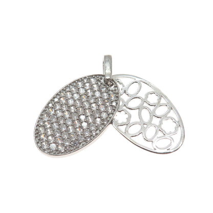 925 Sterling Silver Round-Cut C Z Ornate Slide Dual-Charm Pendant