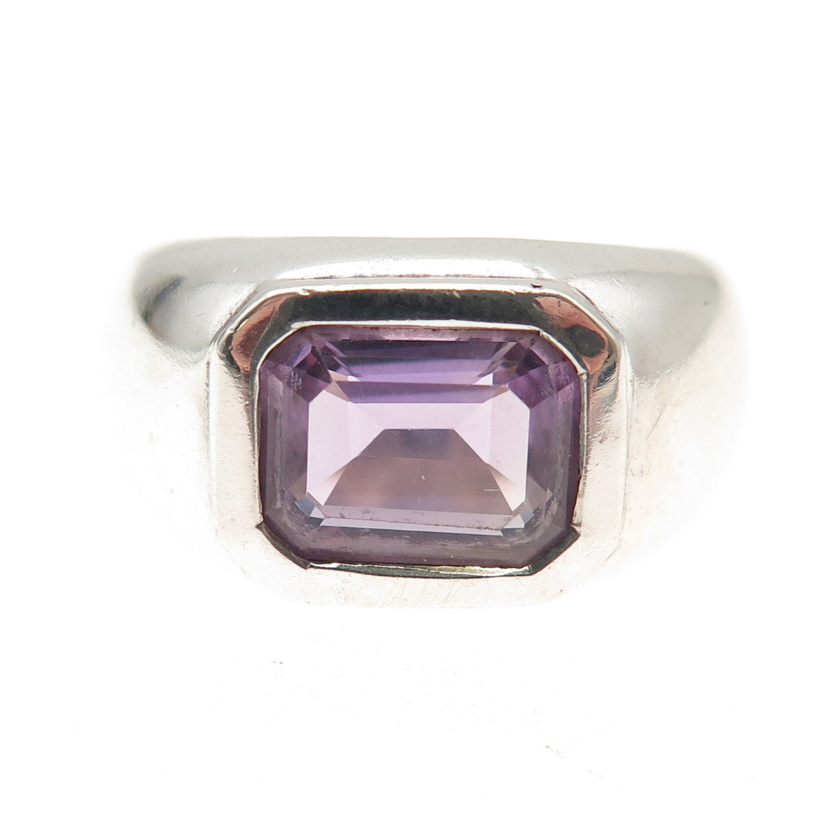 CNA Pranda 925 Sterling Silver Vintage Real Amethyst Modernist Ring Size 7