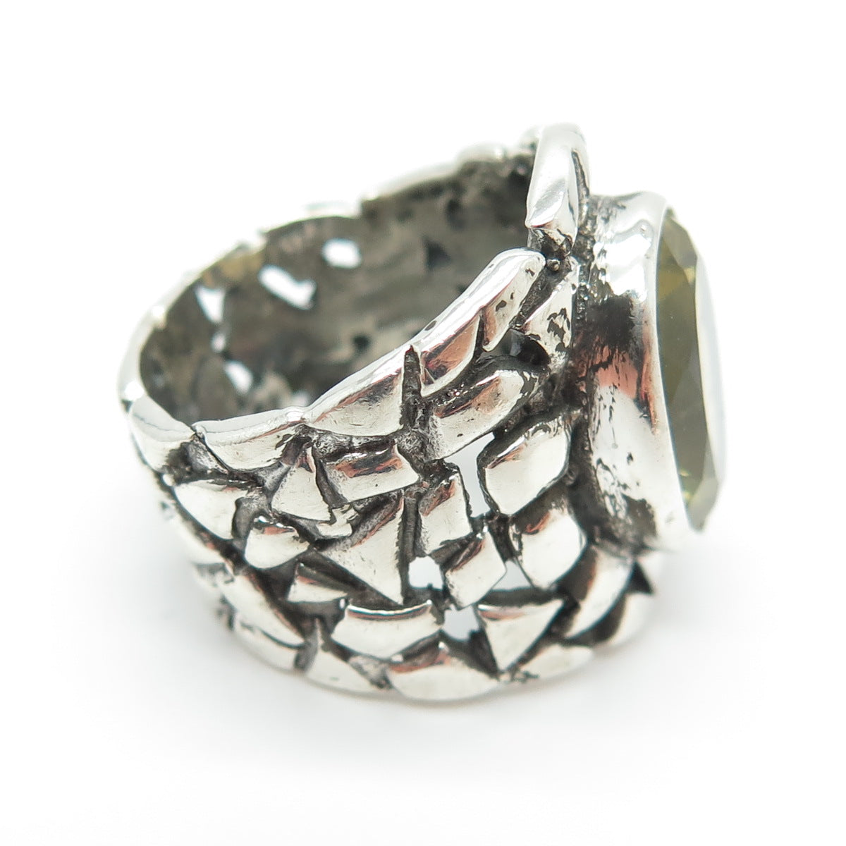 925 Sterling Silver Vintage Real Citrine Nugget Oxidized Ring Size 6