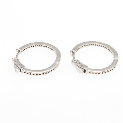 925 Sterling Silver Round-Cut C Z In & Out Hoop Earrings