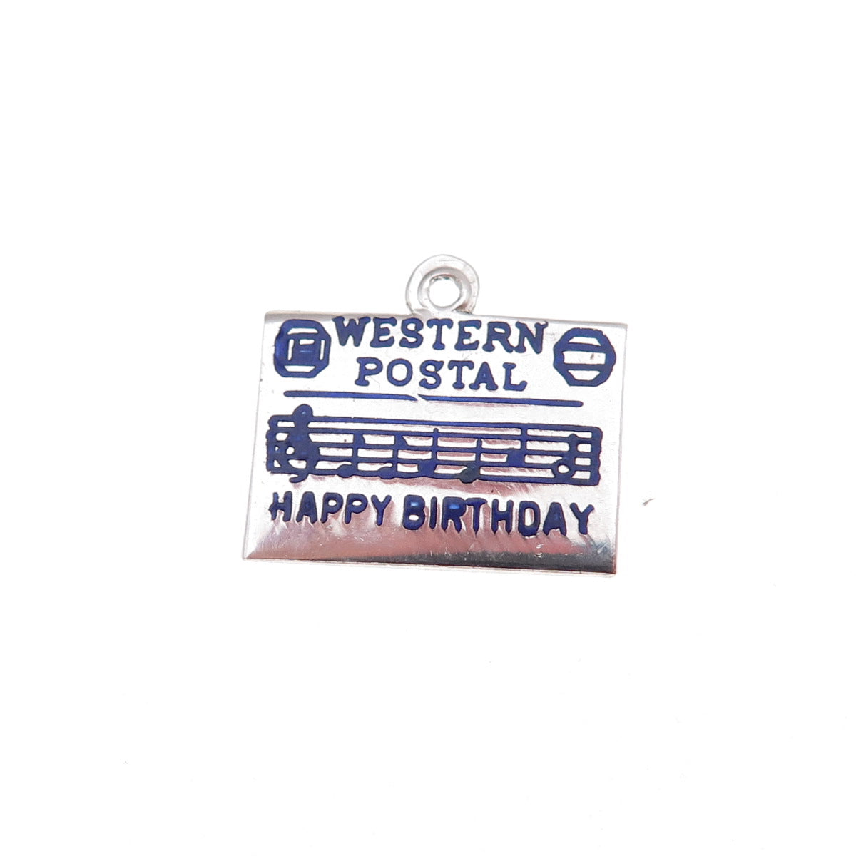 925 Sterling Vintage Enamel Western Postal Happy Birthday Telegram Charm Pendant